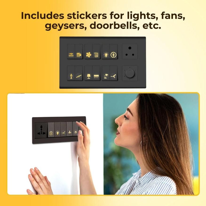 Premium Gold Switch Label Stickers – Fan, Light, AC Icons